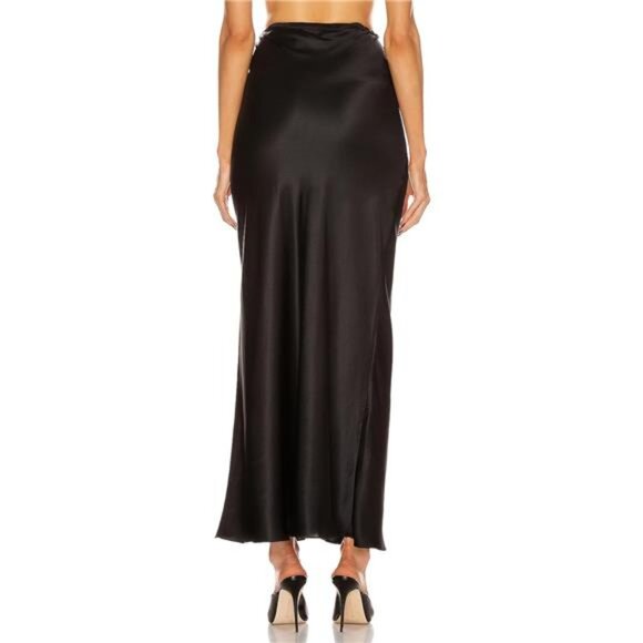 Womens Satin Maxi Skirts Flared A-Line Black - Picture 3 of 5